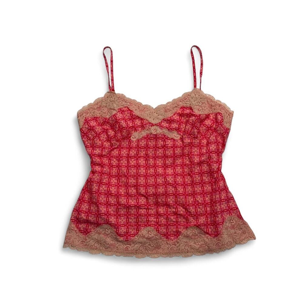 Express Design Studio Y2K Pink babydoll LaceCami Top Red Geometric Pattern Small